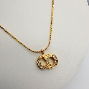 Dior Gold Rhinestone CD Pendant Necklace